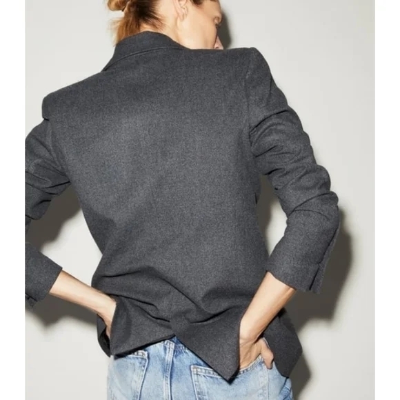 Zara Women's Charcoal Blazer with Gold Accents - Picture 3 of 9